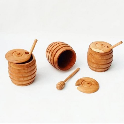 Wooden Honey Jar Wadah Toples Madu + Sendok Madu Kayu Jati