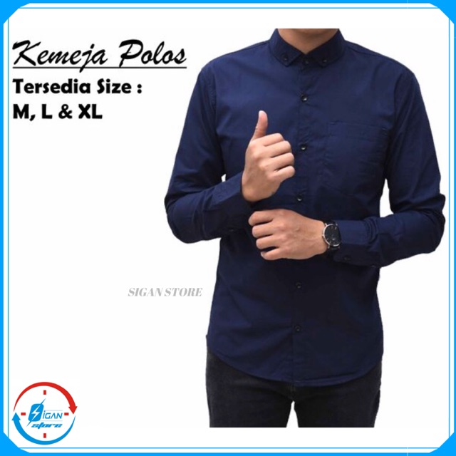 Kemeja Formal Pria Polos Lengan Panjang Bahan Katun - Navy