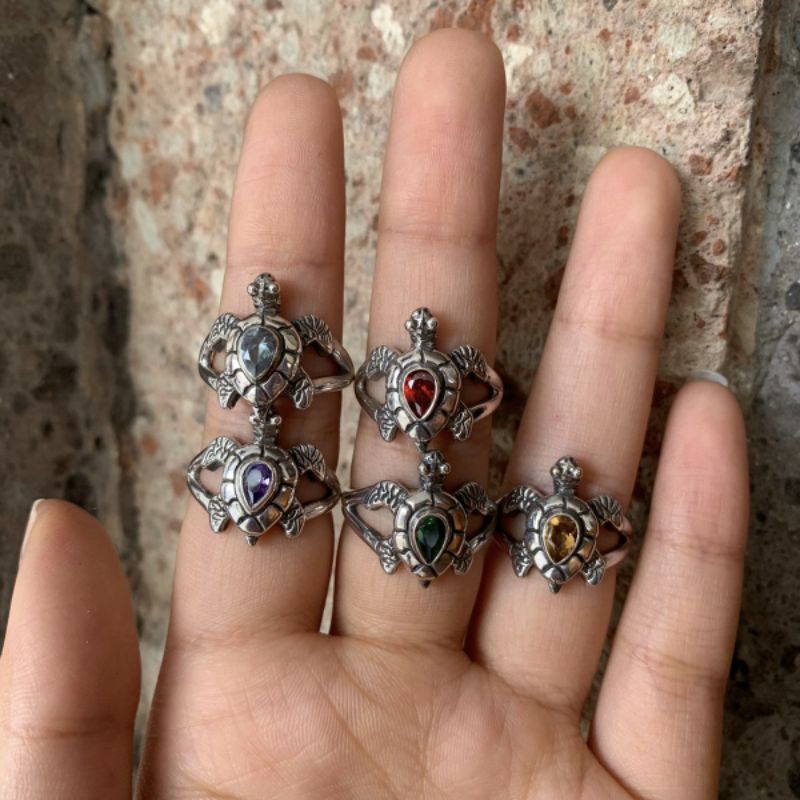 cincin ring perak silver bali 925 ukir kura kura turtle batu natural pria wanita custom