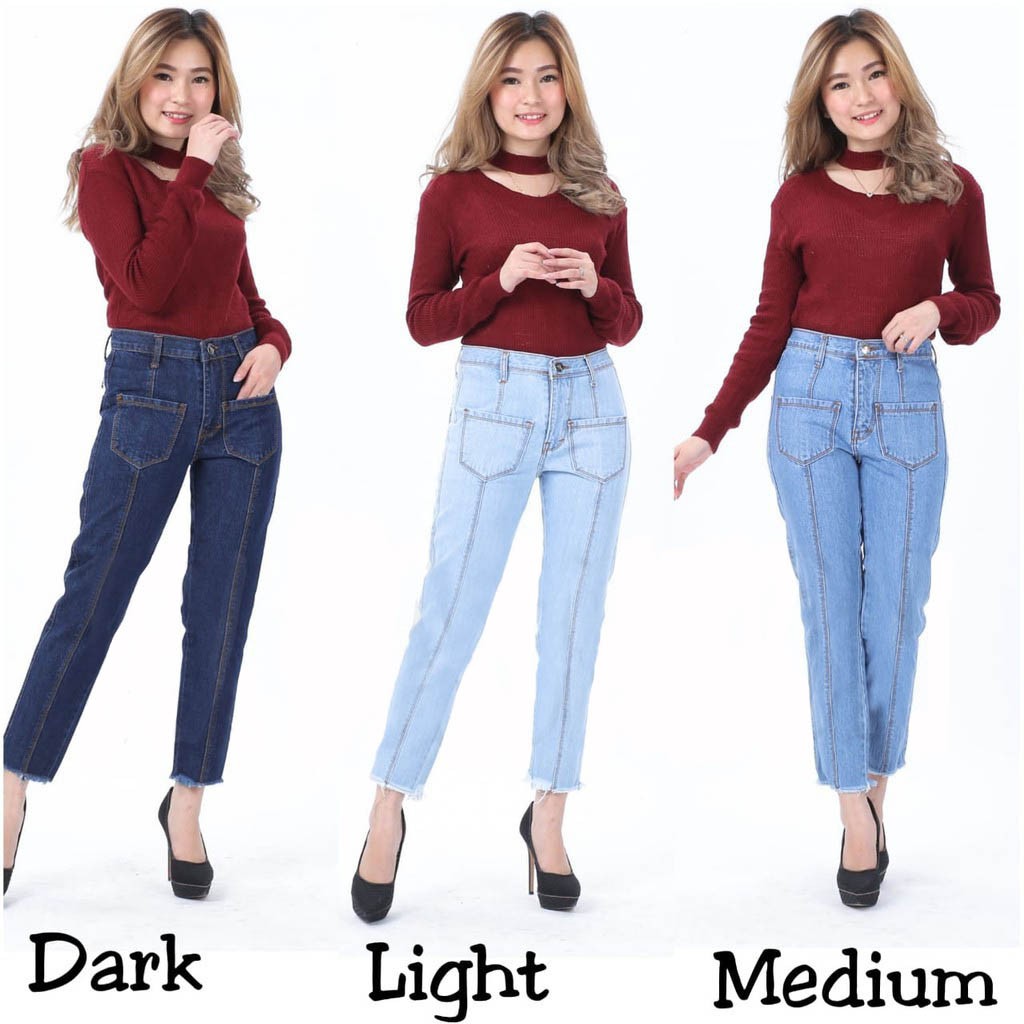 Rx Fashion Celana Boyfriend Pocket Tulang bahan jeans