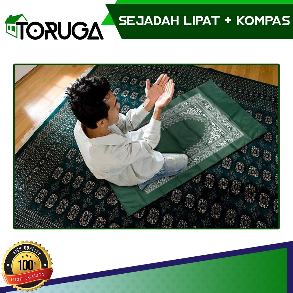 Sajadah Lipat  + Kompas kiblat / Souvenir Haji ibadah islam umroh Tikar Alas Sholat