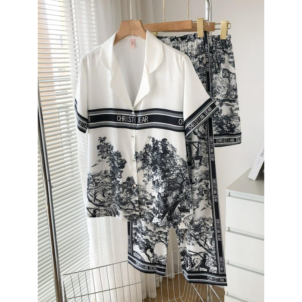 Baju tidur cowo  Beberapa piyama, musim panas wanita set es tipis, cocok untuk memakai panjang lenga