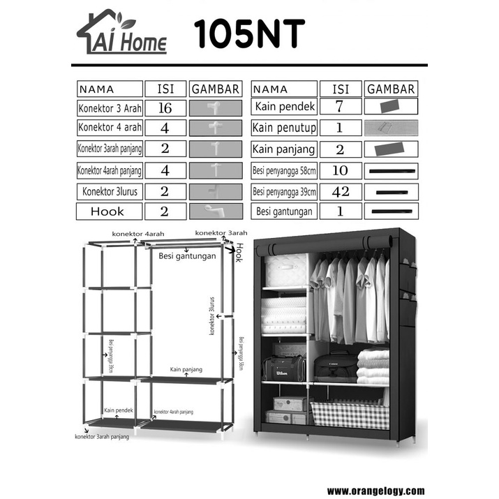 COD Termurah Lemari Pakaian Portable Lemari Serbaguna Dari Kain Import Premium 105NT Goshop88