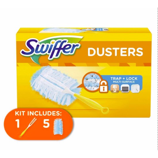 Swiffer Duster Dusters Cleaner Kit Short Handle 1 Handle 5 Refills