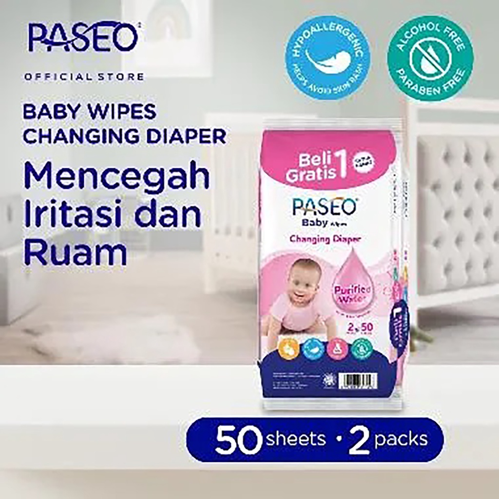 Bisa COD [ Buy 1 Get 1 ] Paseo Tissue Tissu Tisu Basah BABY WIPES isi 2x50 sheet