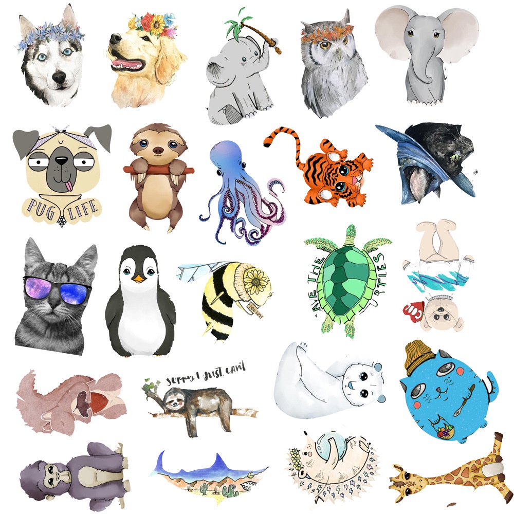 50 Pcs/set Cute Cartoon Dog Elephant Animal Pattern Waterproof Stickers for Luggage Decoration