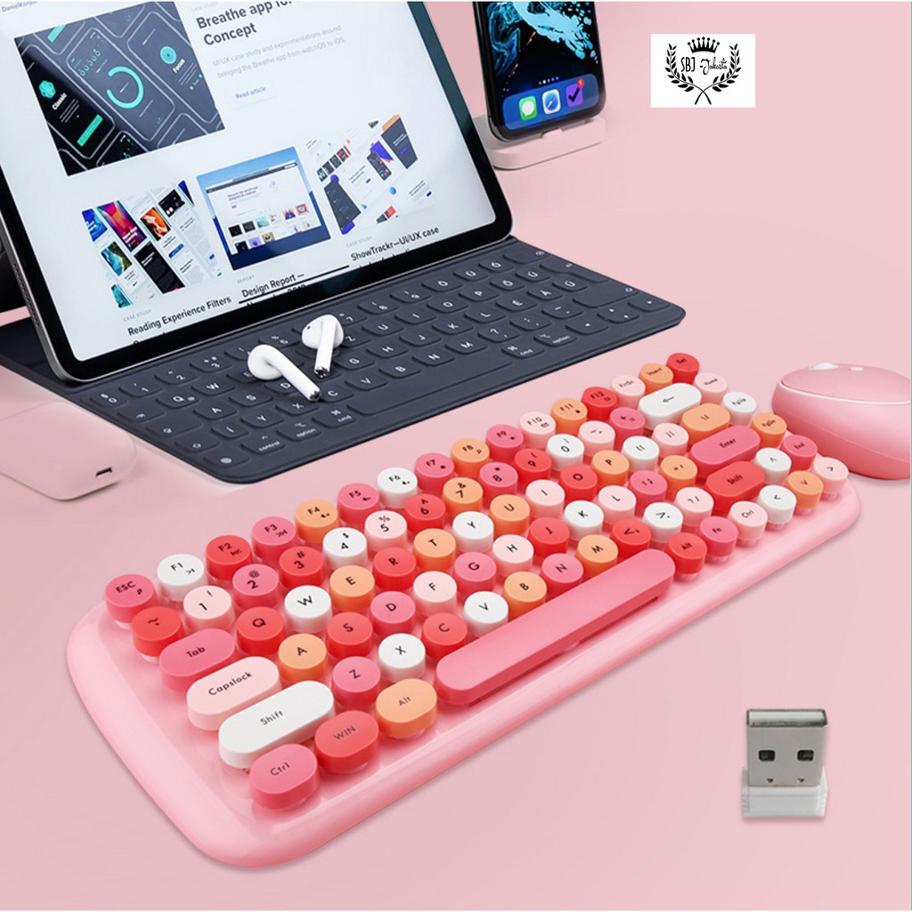 Keyboard dan mouse  set PREMIUM Mofii model Retro Type Writer Wireless 2.4G SB11