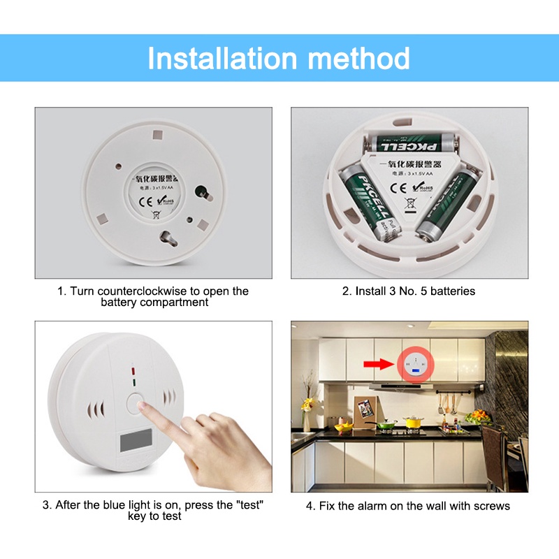 Carbon monoxide alarm home detector CO blue smoke detection LCD display alarm OWT