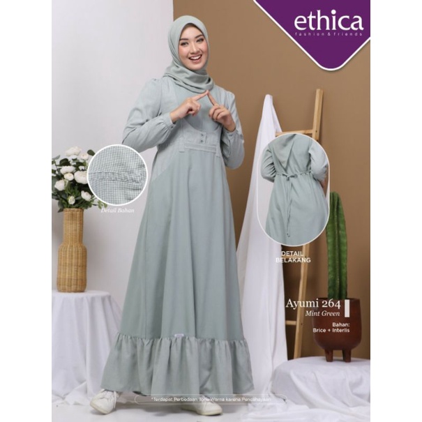 Ethica Ayumi 264 Dusty Pink Ethica Ayumi 264 Mint Green Ethica 264 Hitam Baju Muslim Gamis Dress Premium Terbaru Ori 2022