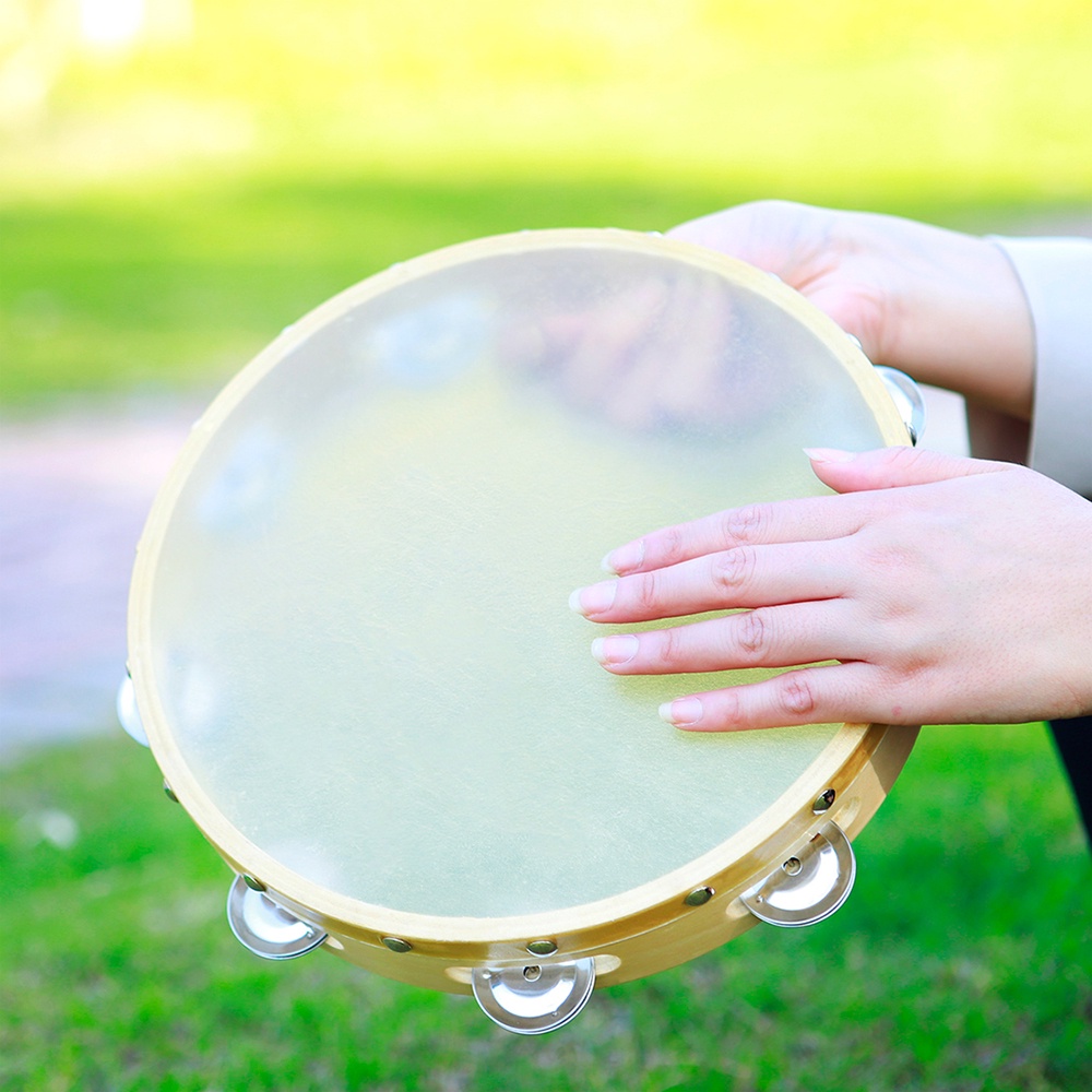 3pcs Alat Musik Perkusi Drum Tamborin Bulat Bahan Kulit Sapi Untuk Anak