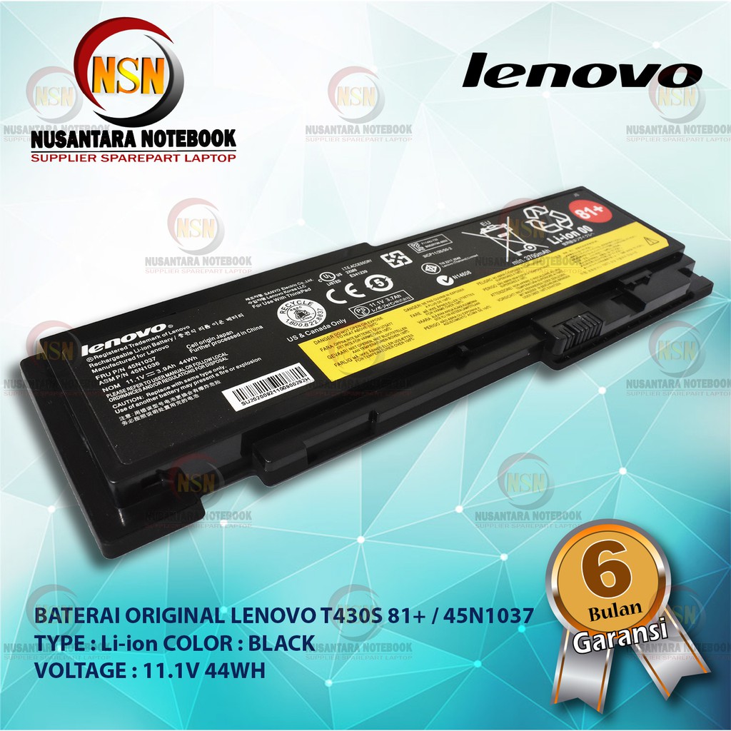 Baterai Original Lenovo T430S 81+ / 45N1037 11.1V 44WH