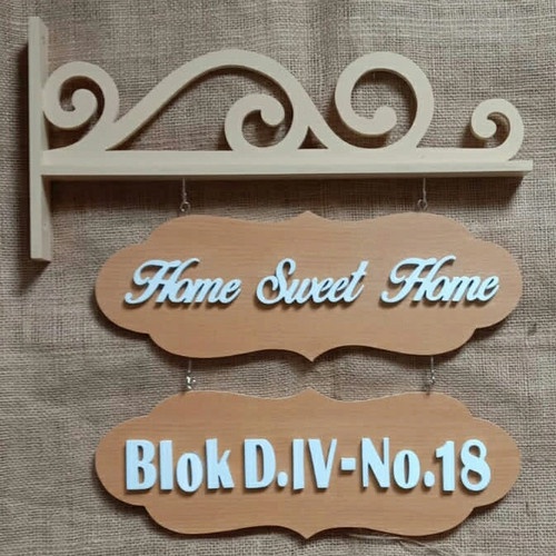 Idunet custom nama kayu kostum nomer rumah - 1 papan gantung