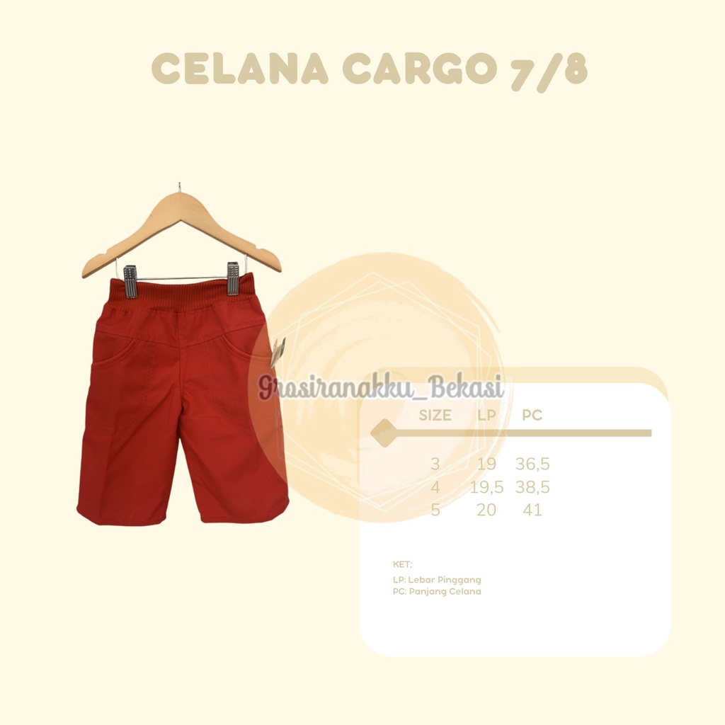 Celana Cargo Anak 7/8 Merah Size 3-5Tahun