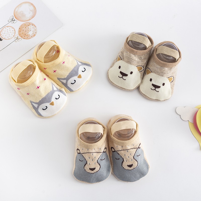 HIPPO LAND Kaos kaki anak bayi ankle dengan strap /Kaos kaki anak laki laki 1 tahun/Sepatu kaus kaki anak bayi bahan katun anti slip 116-117