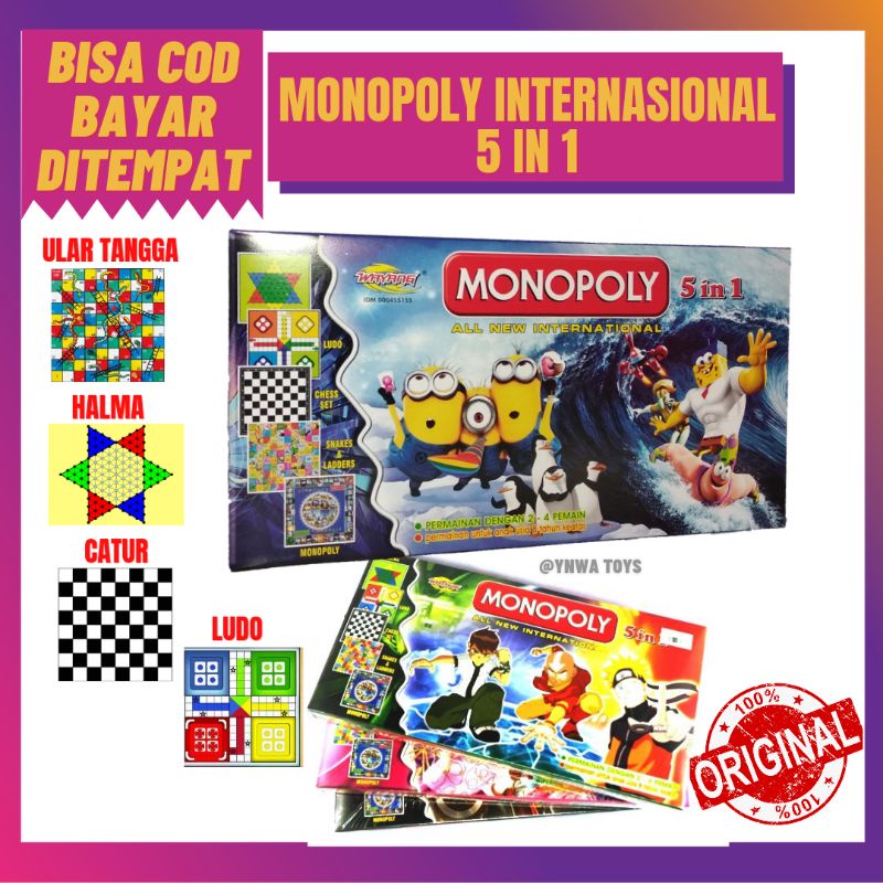 MAINAN MONOPOLI 5 IN 1 BESAR ORIGINAL/MAINAN HALMA LUDO CATUR ULAR TANGGA
