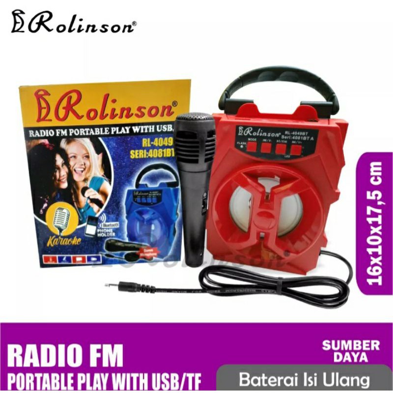 SPEAKER BLUETOOTH KARAOKE ROLINSON RL- 4049BT WITH  MP3 USB TF CARD AUX FM RADIO / SPEAKER KARAOKE