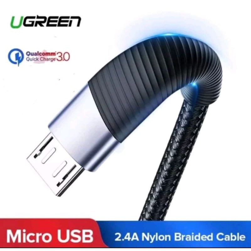Ugreen Kabel Charger Micro Usb 3A Qualcomm QC 3.0 Nylon Baraided Original Fast Charging
