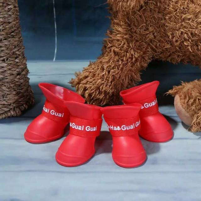 Sepatu Kucing Anjing Anti Basah Waterproof Boots Cat Dog Shoes Karet