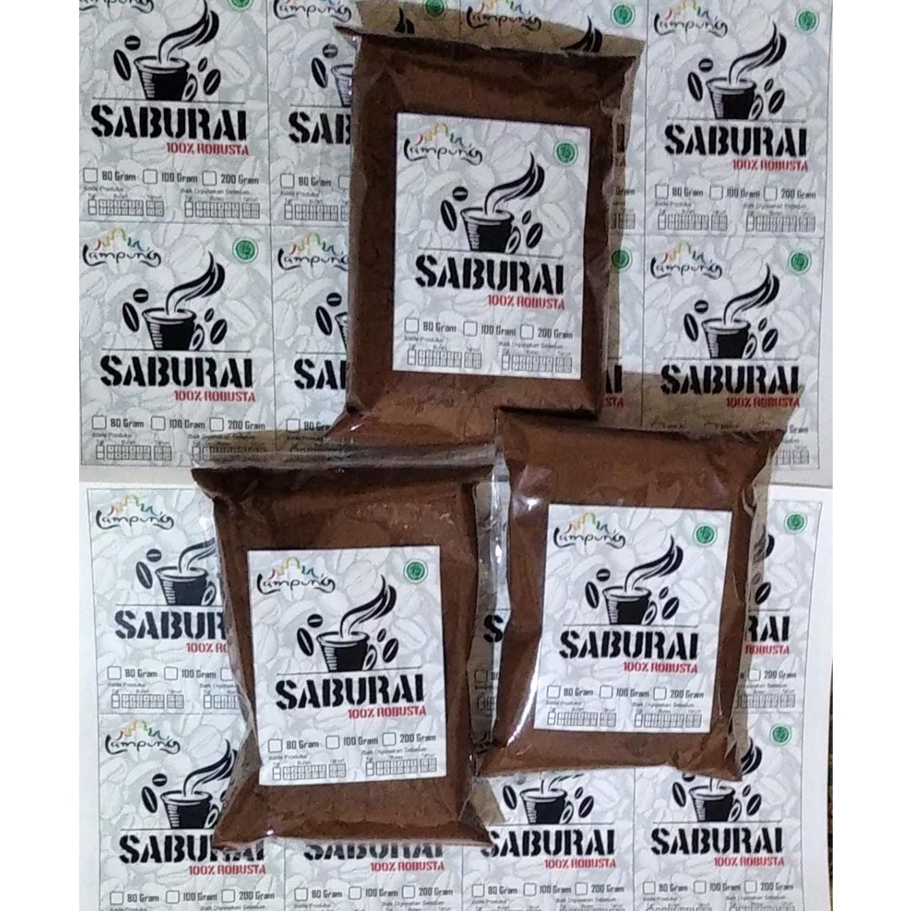 

Kopi Bubuk Robusta Lampung kemasan plastik 200gr SABURAI Coffee