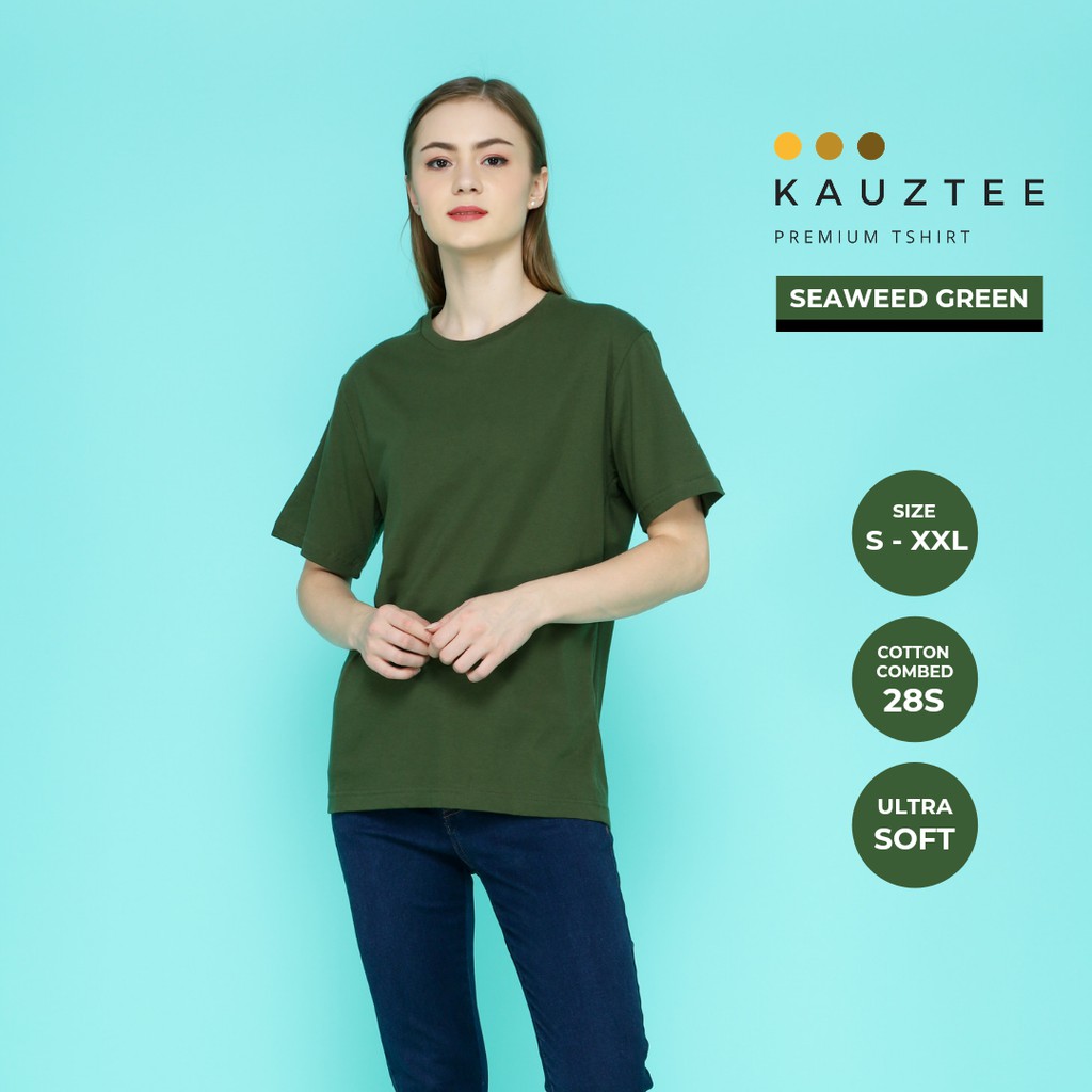 Kaos Tshirt Polos KAUZTEE Premium Tshirt Unisex 100% Cotton Combed 28s - Seaweed Green