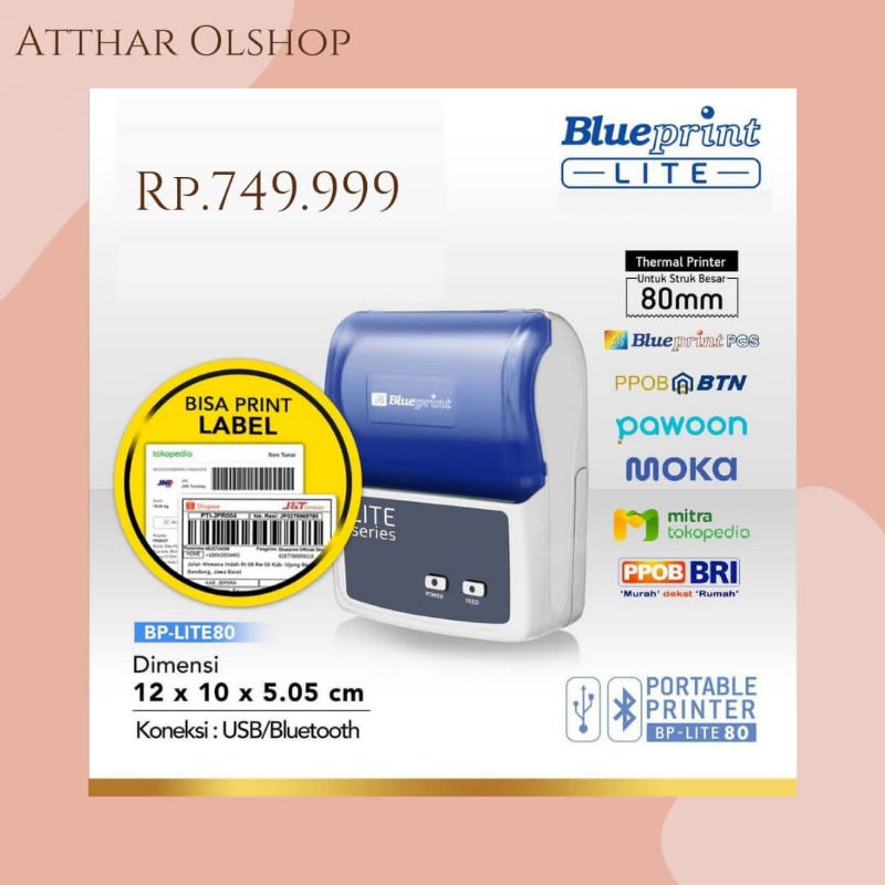 Printer Portable Thermal Label 80 BLUEPRINT BP LITE80 - USB + Bluetooth
