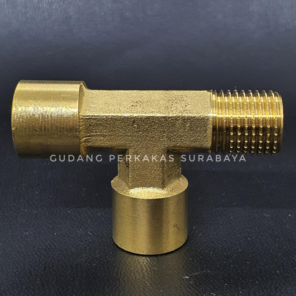 T CONNECTOR F1/4 x F1/4 x M1/4 SAMBUNGAN PIPA 1/4 DRAT LUAR DRAT DALAM MODEL T FULL BRASS TYPE 5108 