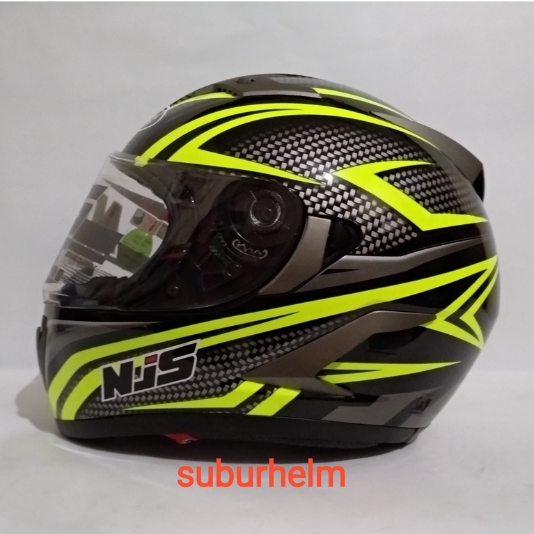 HELM  NJS   SHADOW   N - 810     BLACK/ YELLOW    FREE  FLAT VISOR + TEAR OFF CLEAR     PAKET GANTEN
