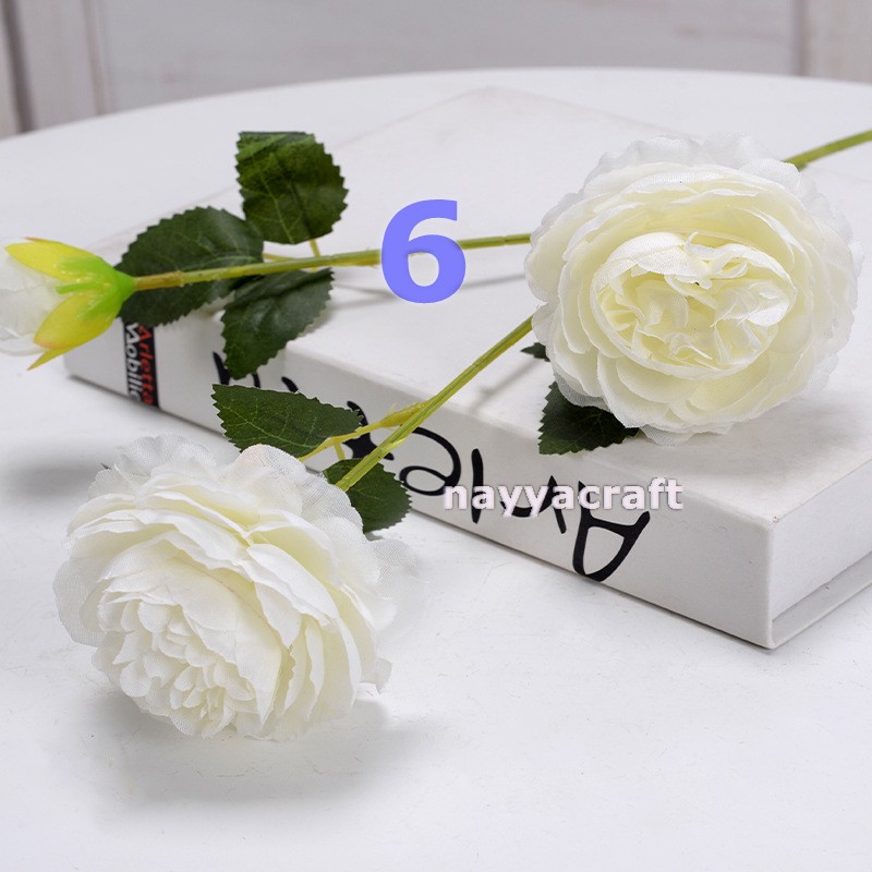bunga peony artificial tangkai 3 cabang flower bunga artifisial Kepala bunga peony artifisial besar-6