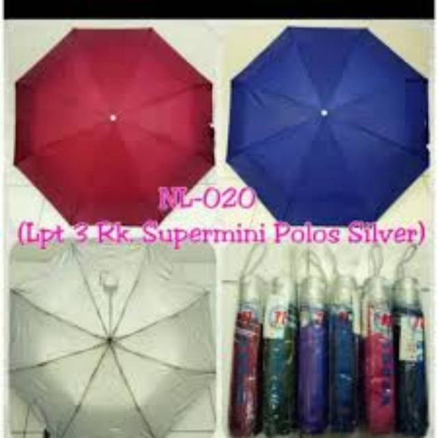 payung lipat 3 polos warna dalam siver