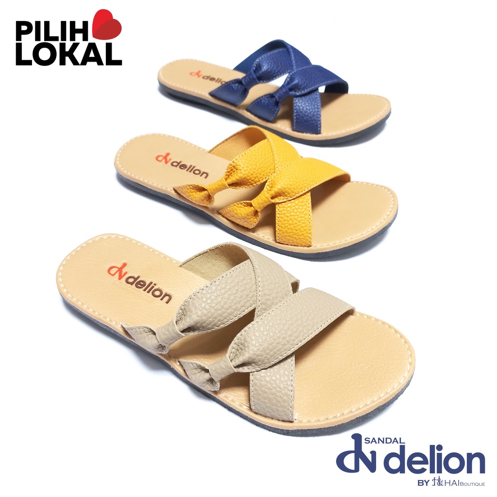 Sandal Slop Wanita Kekinian Cantik Sol Karet Flat Anti Slip Kulit Sintetis Motif Kulit Jeruk Sandal Papirut Wanita Terbaru Sendal Cewek Dewasa Selop Silang Sandal Perempuan Remaja Tali Sendal Cewe Lucu Warna Navy Kuning Beige Tasik Casual Asli Garut Ori