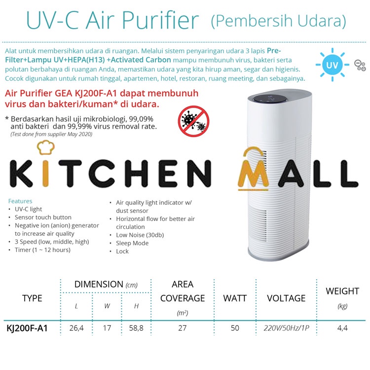 GEA KJ200F-A1 UV-C AIR PURIFIER - ALAT PEMBERSIH UDARA DI RUANGAN