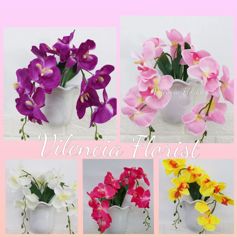 Bunga anggrek palsu hiasan dinding bunga plastik dekorasi/bunga anggrek palsu dengan pot