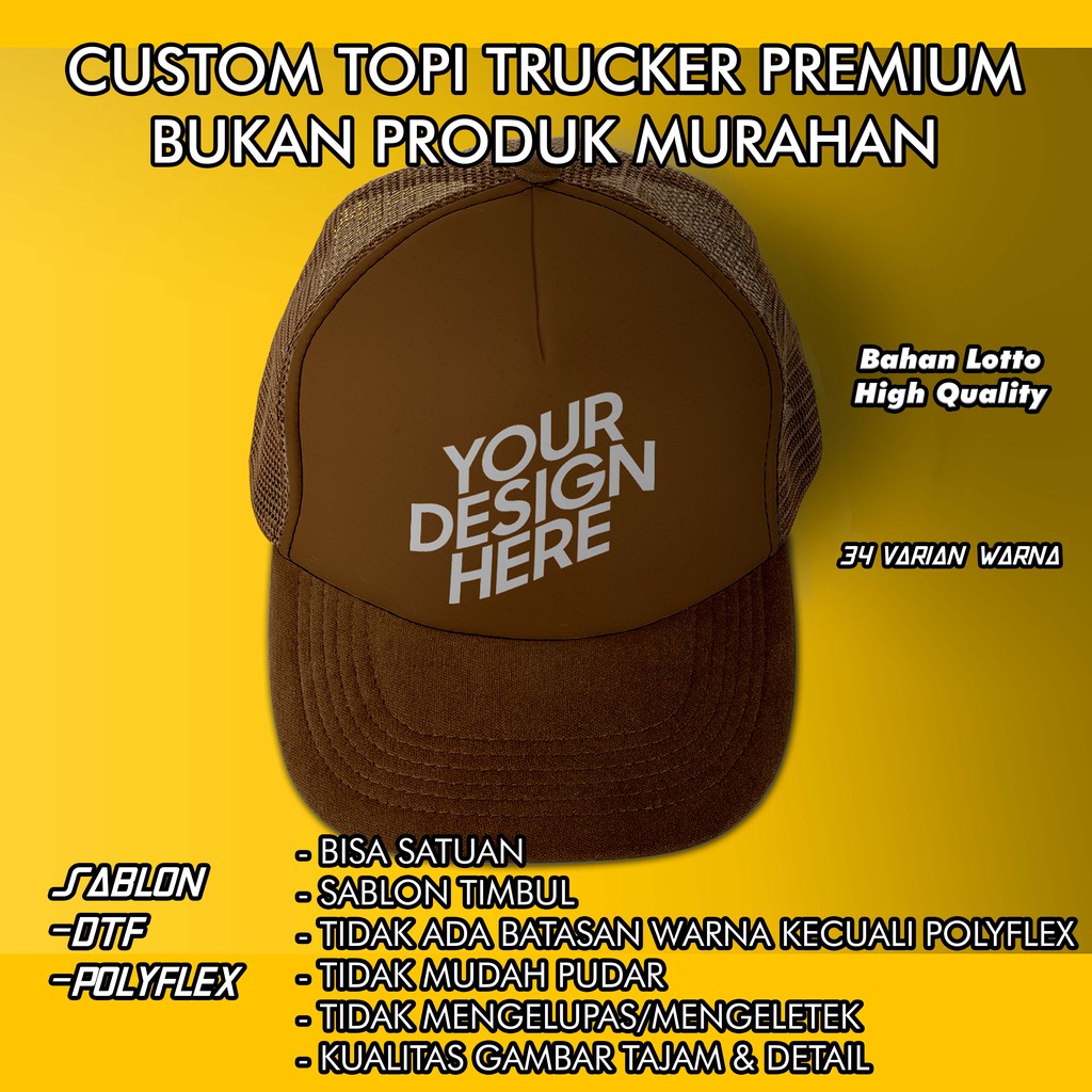Topi Trucker Premium Custom Satuan | Sablon DTF, Polyflex dan Glow In The Dark