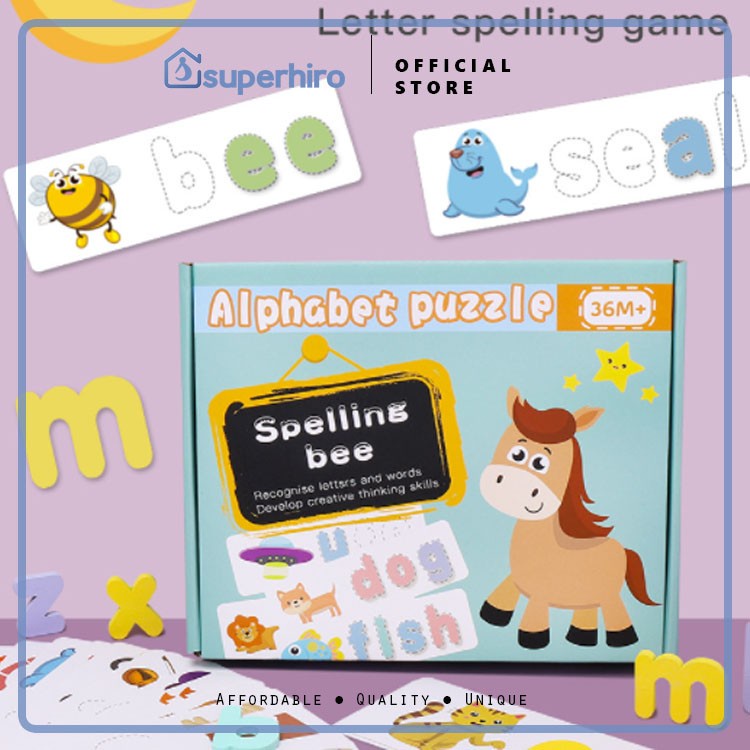 MAINAN EDUKASI PUZZLE HURUF ANAK SPELLING GAME ALPHABET KAYU HADIAH