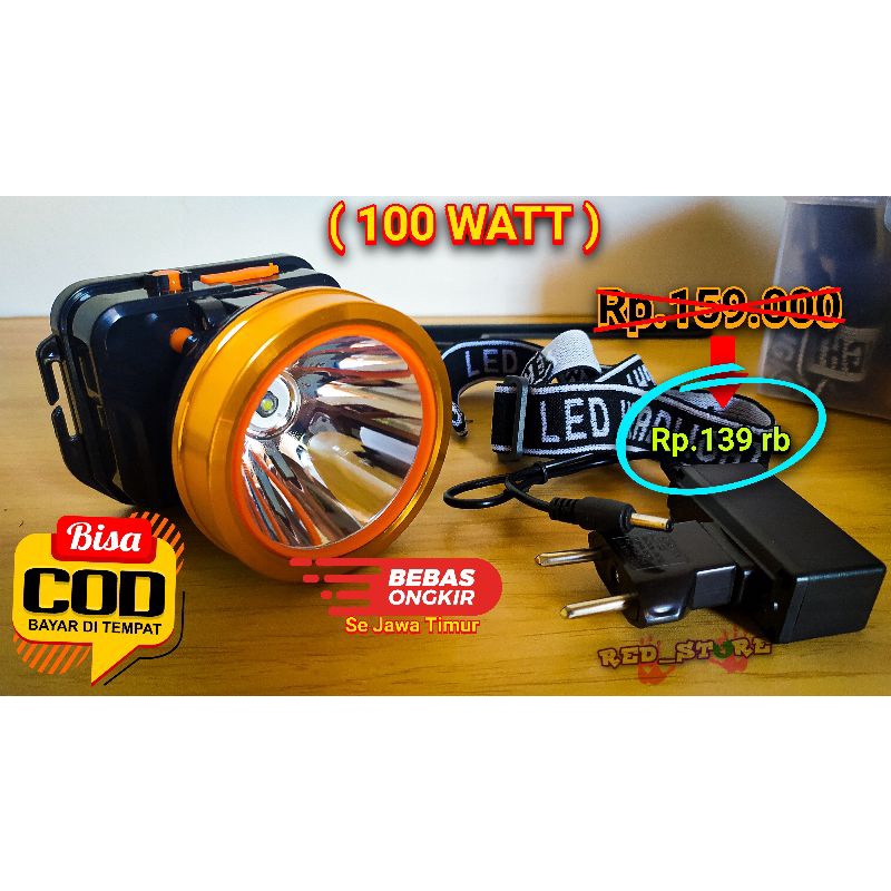 SENTER KEPALA 100 WATT SUPER TERANG WATERPROOF