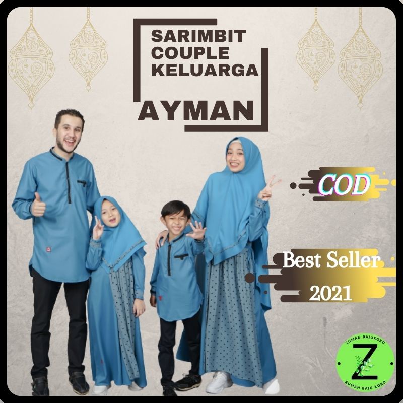 Baju gamis busana kembaran couple keluarga muslim sarimbit ayah ibu anak series ayman warna biru
