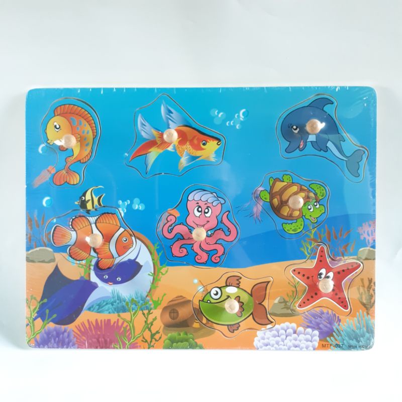 JIGSAW PUZZLE KAYU KNOB MAINAN KAYU EDUKASI EDUKATIF ANAK BAYI BALITA 1 TAHUN MURAH COD FREE BUBBLE-Animal 037