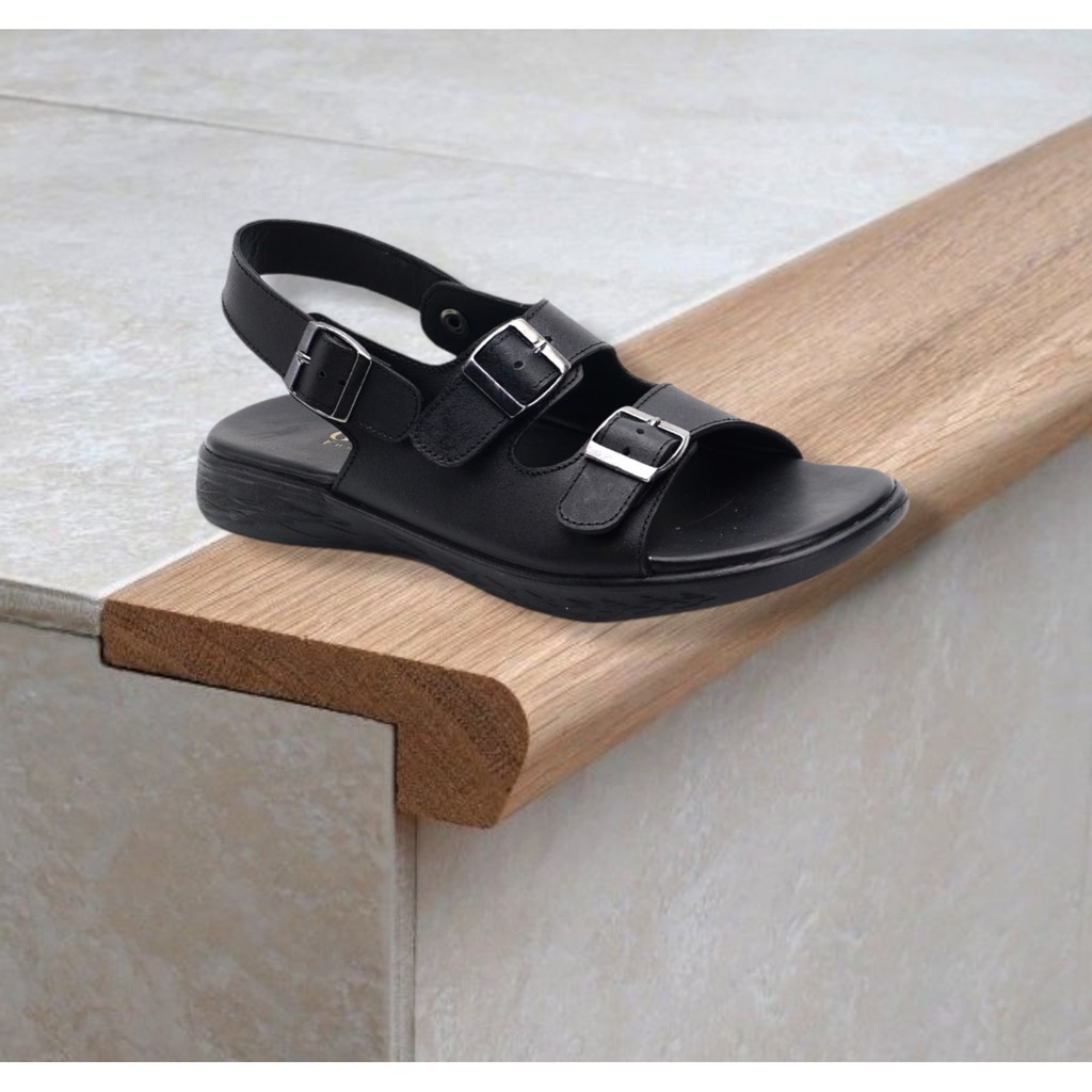 Mozza 02 Black | Sendal Slide Kulit Original Santai Kasual Pria Ori Sandal Footwear | FORIND Greata