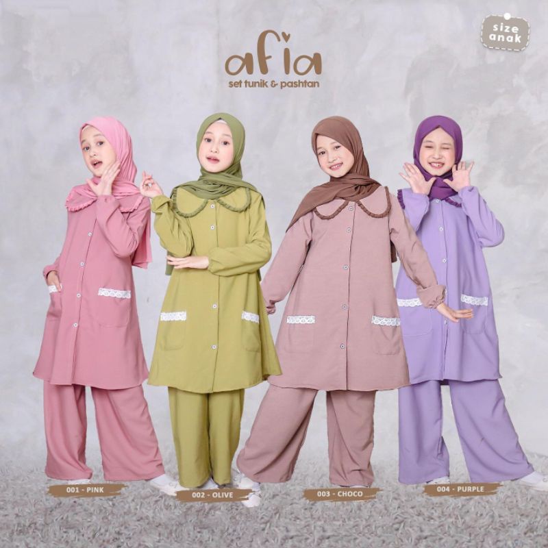 SETELAN MUSLIM ANAK REMAJA 9-11TAHUN/AFIA SET KIDS/SET ANAK TUNIK KATUN RAYON PLUS PASHTAN WOLFICE/GAMIS ANAK TANGGUNG/FAR MOSLEMSTORE