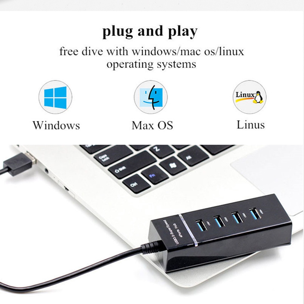 USB Port Hub 3.0 Hub USB 4 Port Super Speed 5Gbps With Blue LED 30 cm