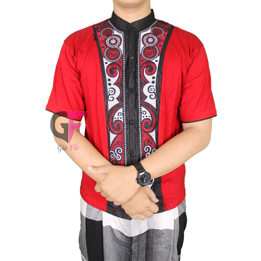 GIOFLO Kemeja Muslim Cowok Baju Koko Cowok Red / KKS 50