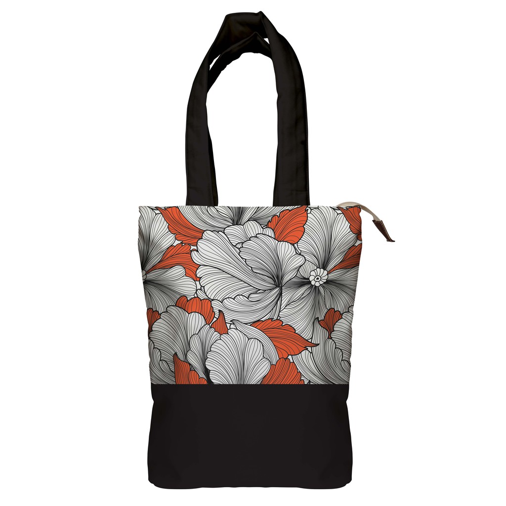 Tote Bag Kanvas Bloem Hitam