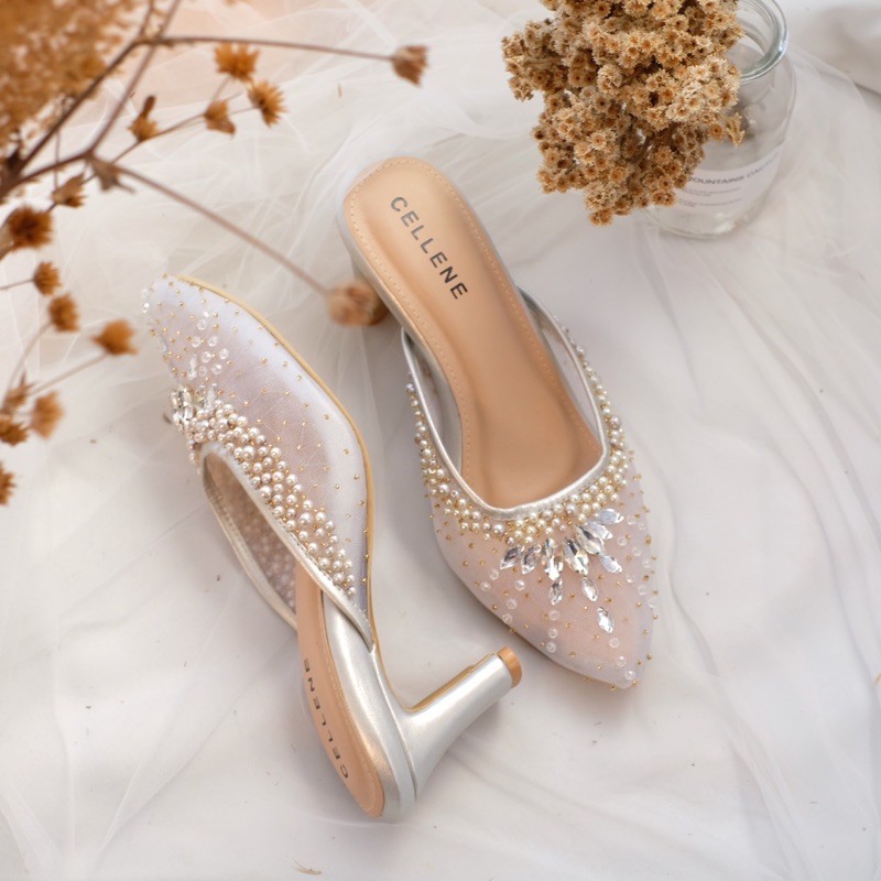 CELLENE Primrose Beads Heels (3warna) / wedding shoes 7cm payet