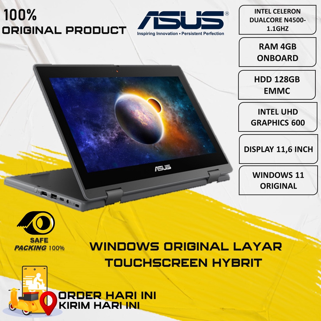 laptop asus toucscreen 2in1 baru Intel Celeron N4500 4GB RAM 256GB EMMC W11 11.6&quot; HD - GREY