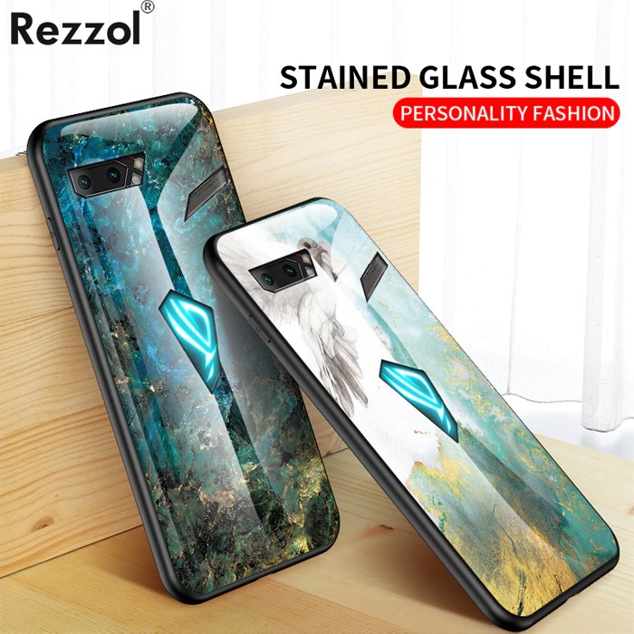 Hard Glass Case Asus ROG Phone 2 - Casing Asus ROG Phone 2 Case Marble Glass