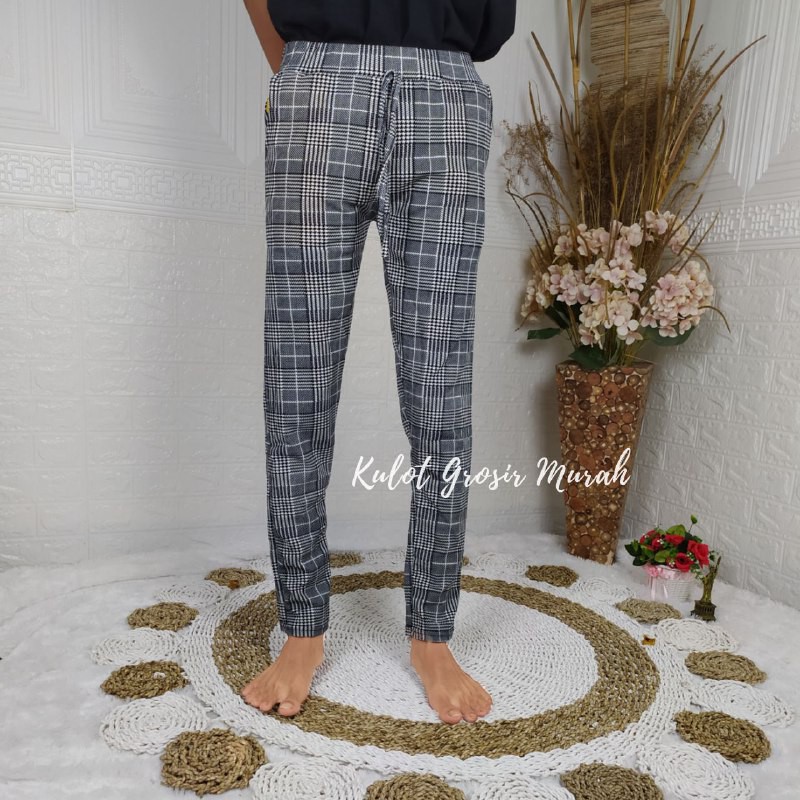 Celana Tartan Kotak / Doty Baggy Pants Motif / Celana Panjang Wanita Motif