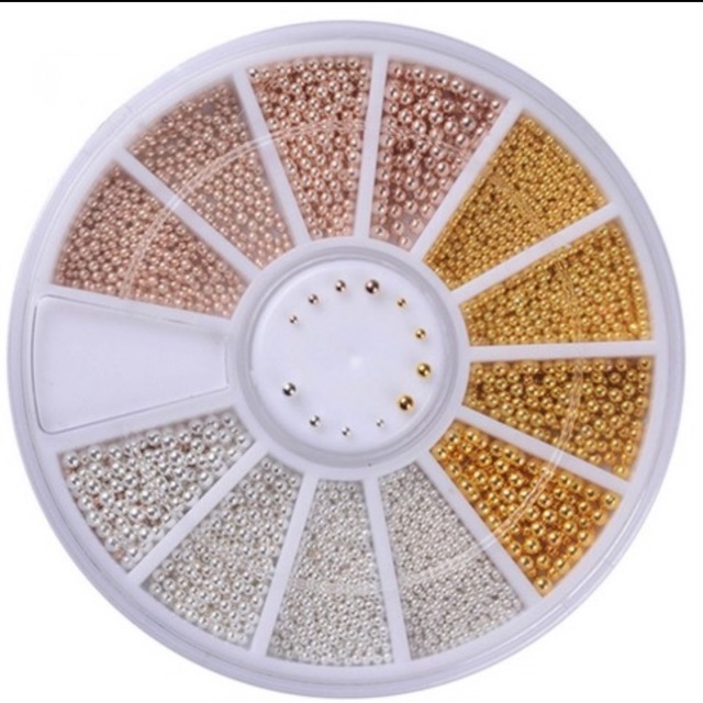 Bead beading biji pearl metal nailart wheel all size hiasan nailart / micro caviar bead dekorasi kuku nailart