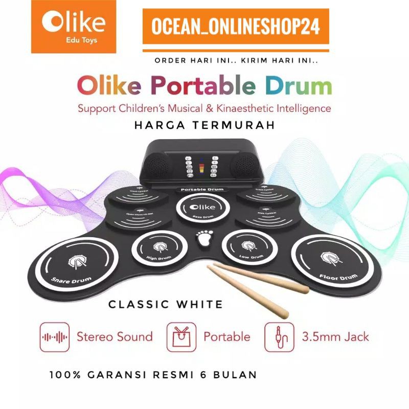 Olike Portable Drum - Classic White - Edu Toys - Grs Resmi