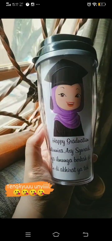 Tumbler Botol Minum Kado Gift Souvenir Wisuda Graduation Wanita Hijab Go Green Gelas