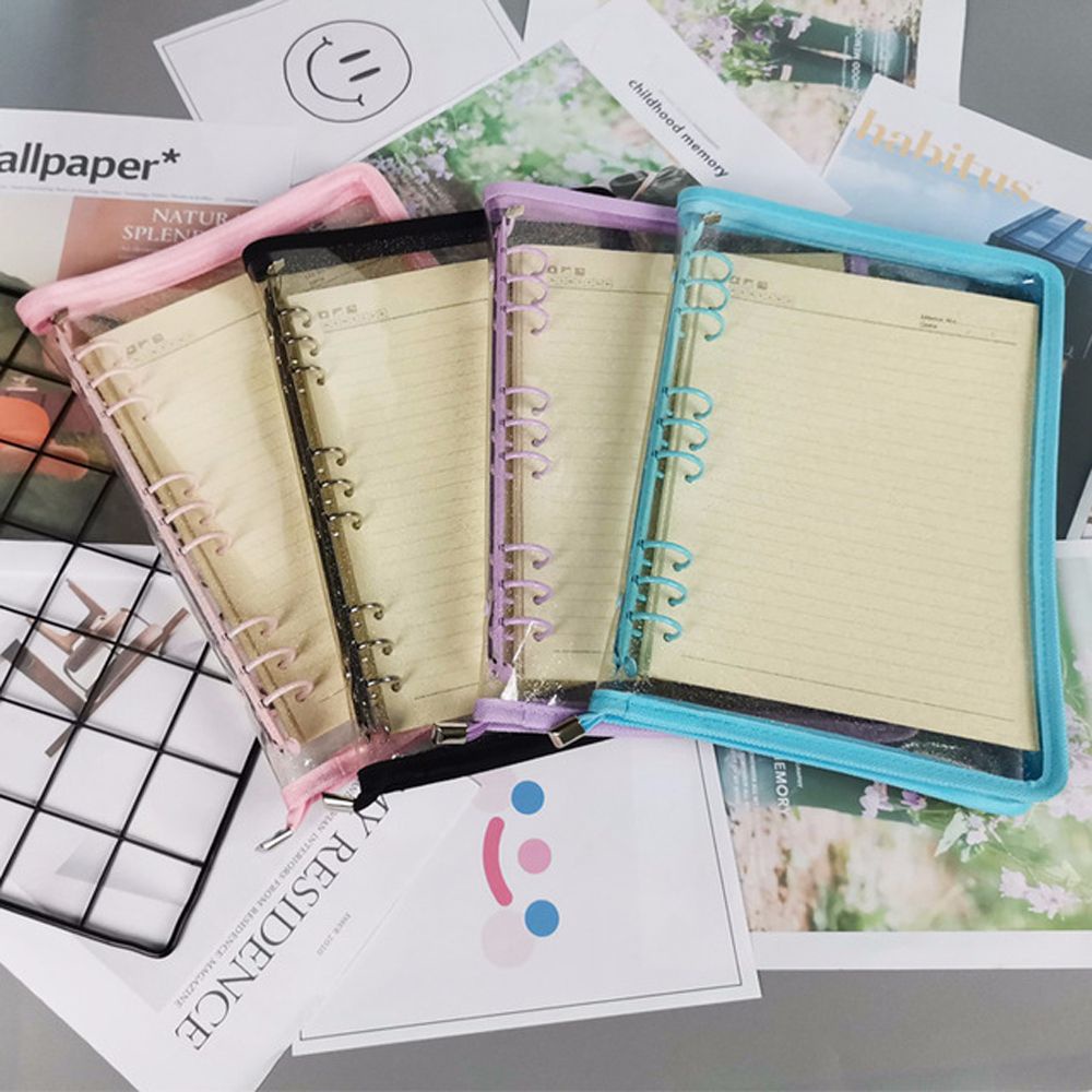 Lanfy Cover Binder Loose Leaf 6 Lubang Ukuran A5 / A6 Bahan Pvc Transparan Aksen Glitter